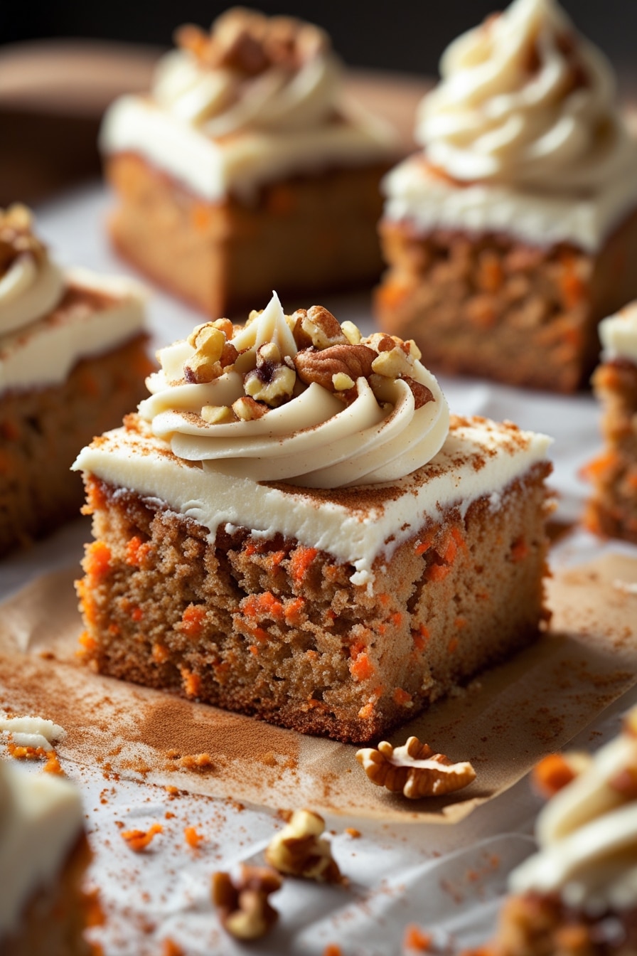 Moist carrot cake bars with cream cheese frosting