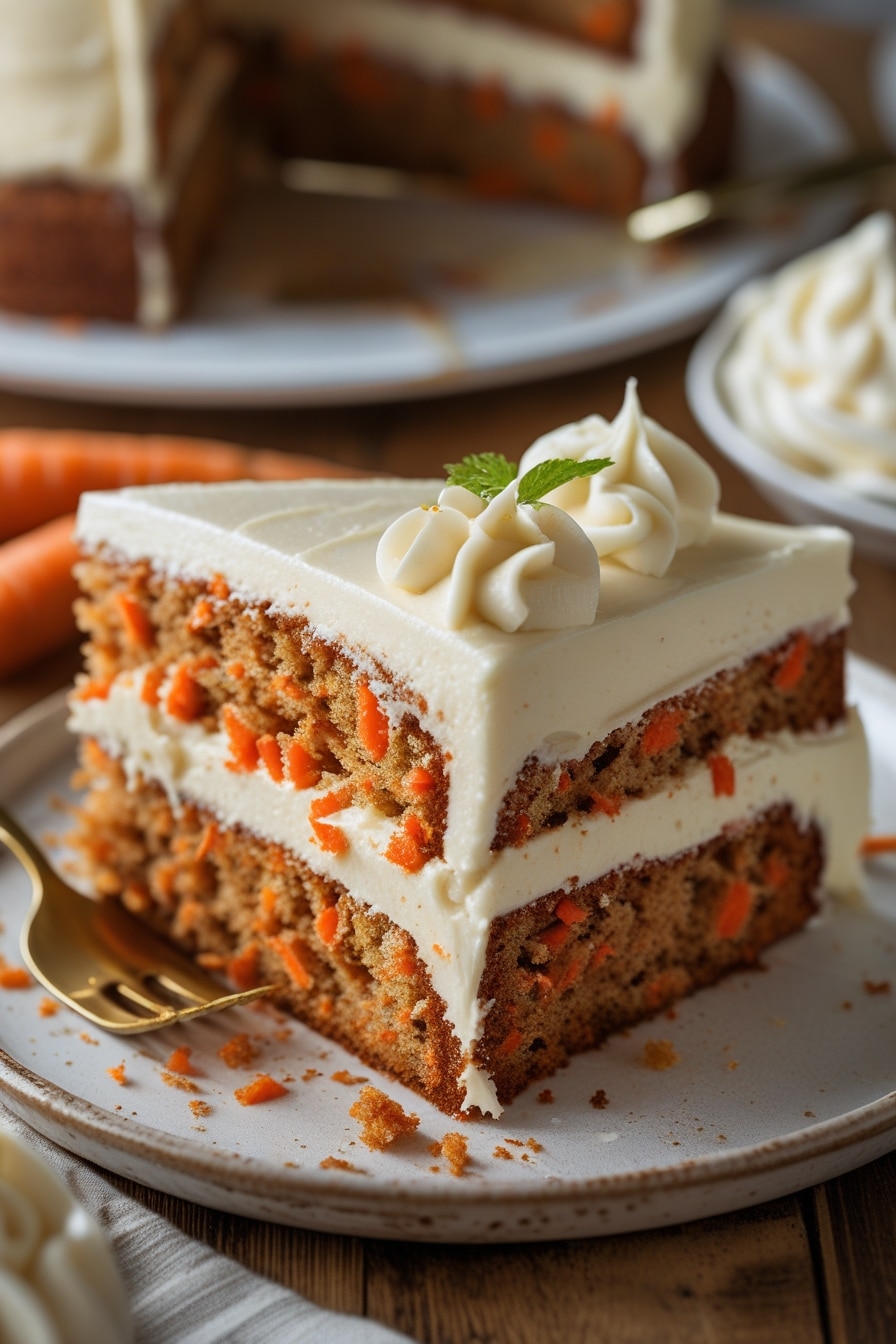 Moist Carrot Cake Mix slice with cream cheese frosting