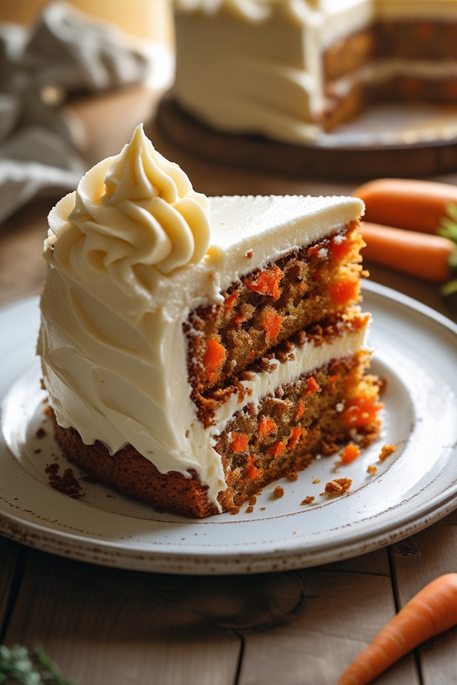 Moist Carrot Cake Mix slice with cream cheese frosting