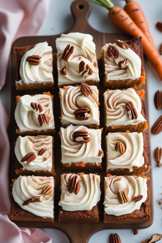 10 Easy Easter Dessert Recipes 10 Moist carrot cake bars topped with cream cheese frosting and cinnamon