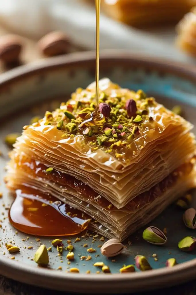 Layering baklava with nuts	