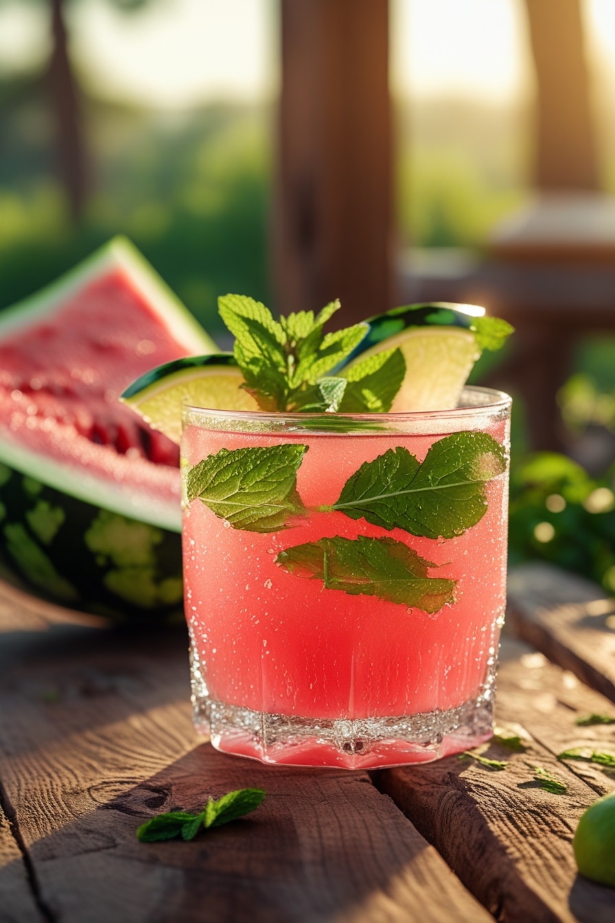 Fresh watermelon juice on table