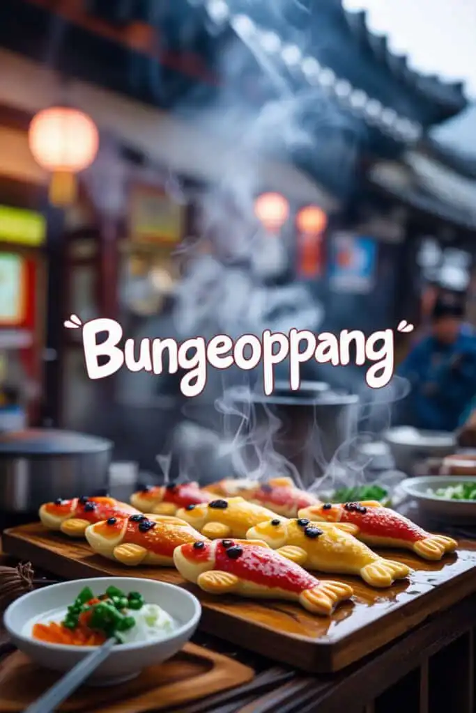 Korean Bungeoppang fish-shaped pastries filled with sweet red bean paste.