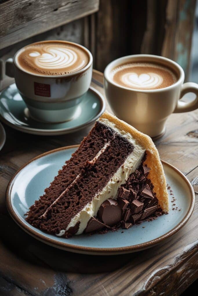 Cappuccino and Cake: A Perfect Match for Coffee Lovers 3 Cappuccino and cake on café table