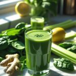 Cleanse Green Juice 7 Cleanse Green Juice in glass with fresh ingredients