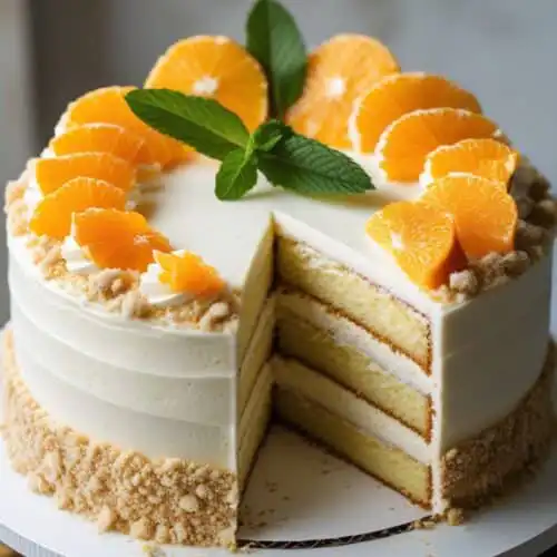 Cake Orange Creamsicle with creamy frosting and candied orange slices