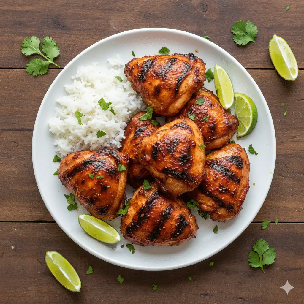 chipotle chicken recipe served with rice and lime