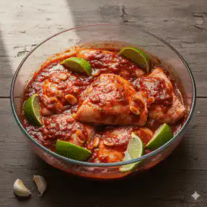 chipotle chicken recipe served with rice and lime