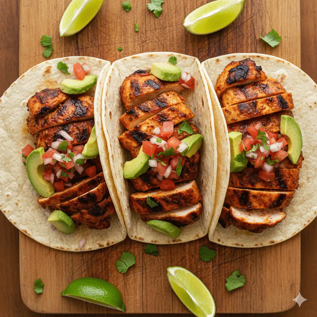 chipotle chicken recipe tacos with avocado and salsa