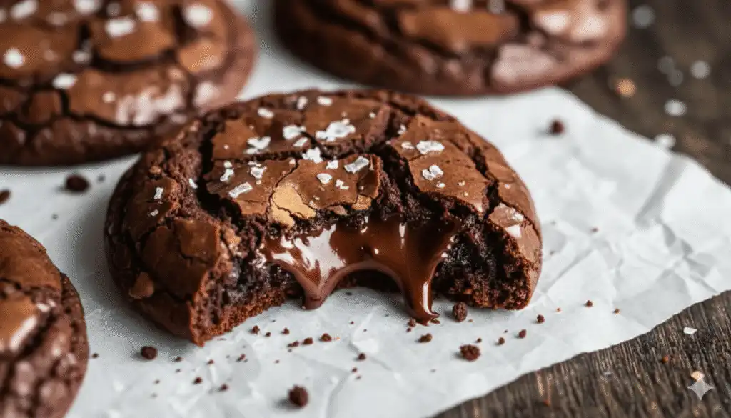 Stack of fudgy chewy brookies with gooey chocolate layers and golden cookie swirls