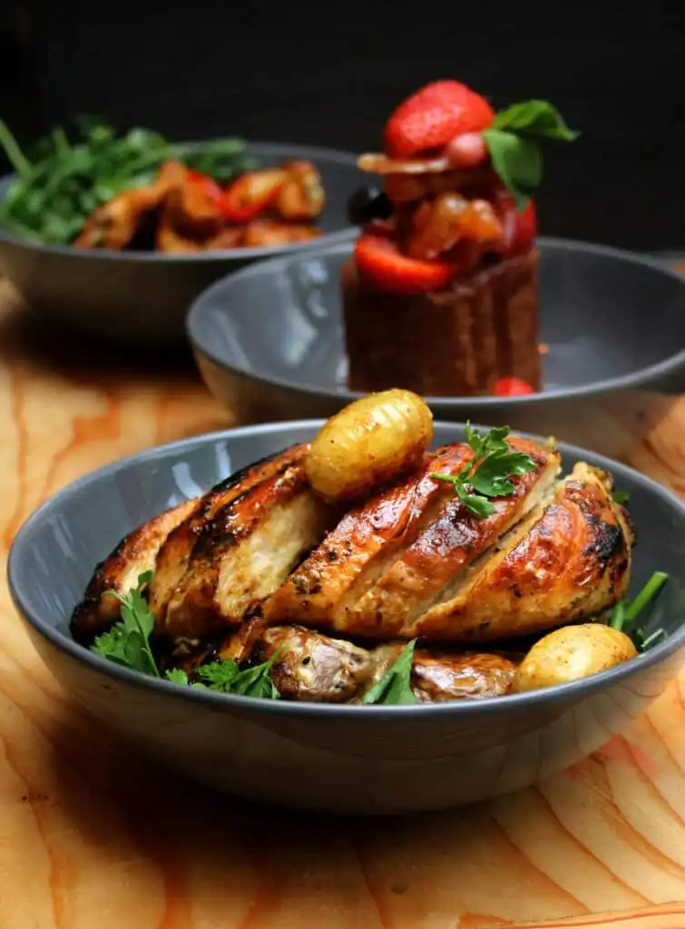 Pesto chicken recipe served with pasta