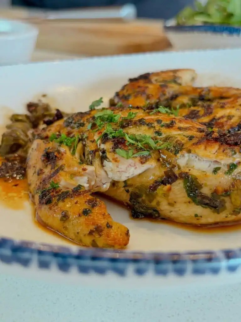 Pesto chicken recipe step baking dish