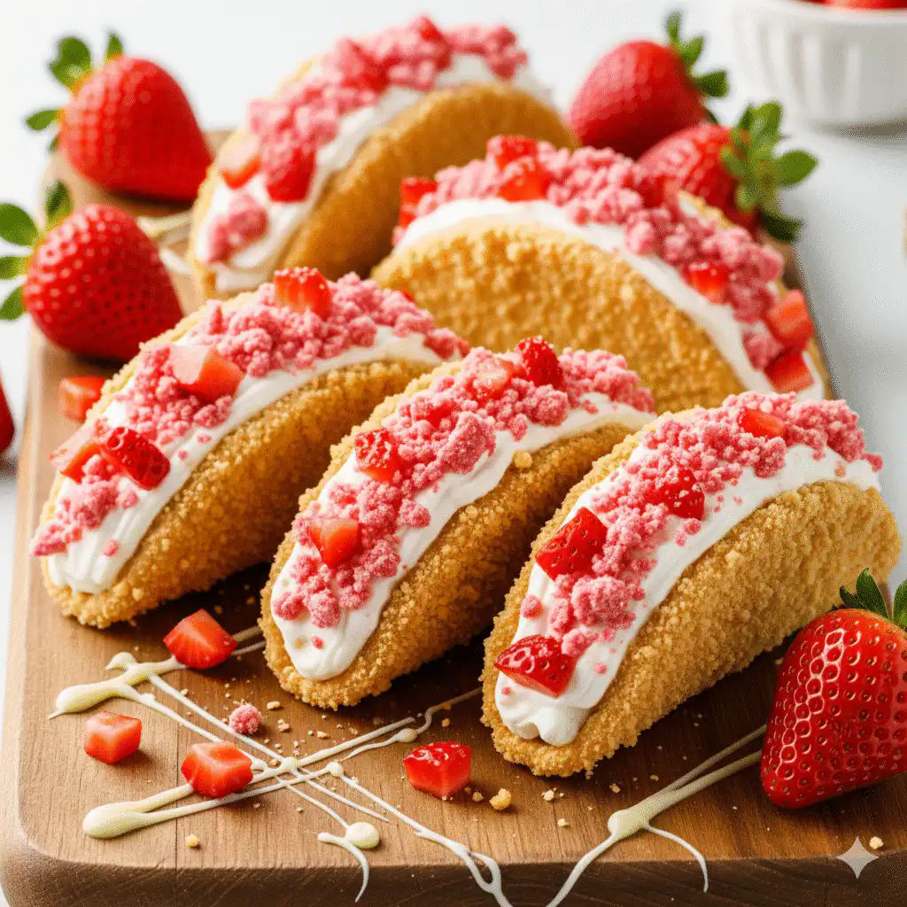 Strawberry Crunch Cheesecake Tacos – easy no bake dessert