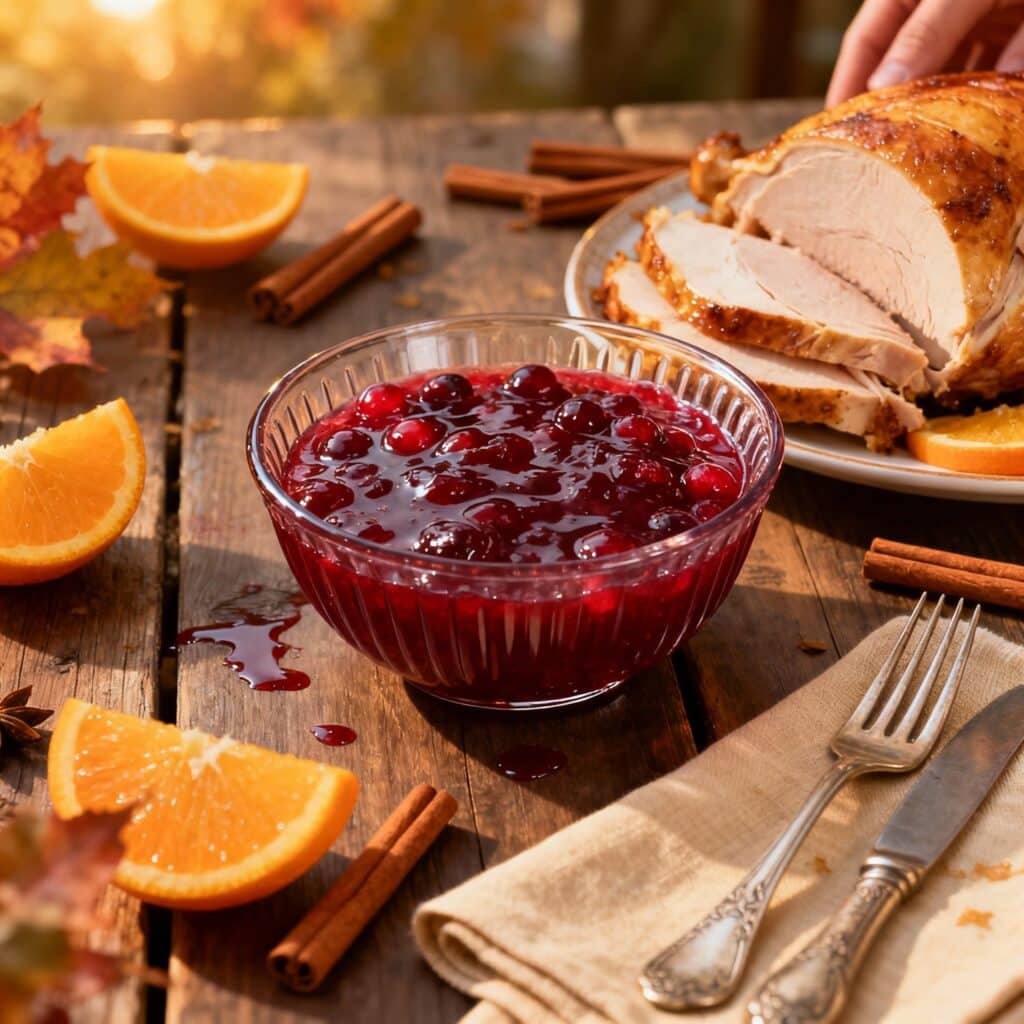 Canned cranberry sauce on a holiday table