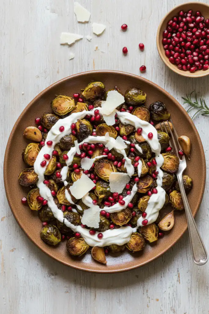 Roasted Brussels sprouts balsamic served at dinner