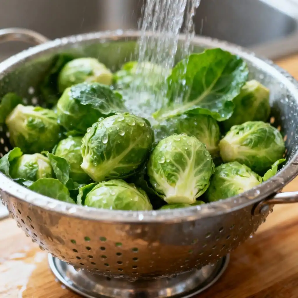 Brussels sprouts prepared for roasting with balsamic
