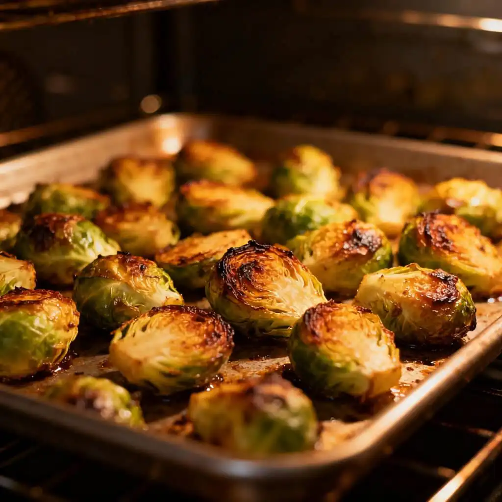 Roasted Brussels sprouts balsamic served at dinner