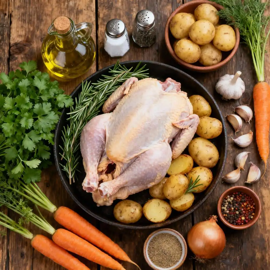 Ingredients for cooking a turkey in a roaster