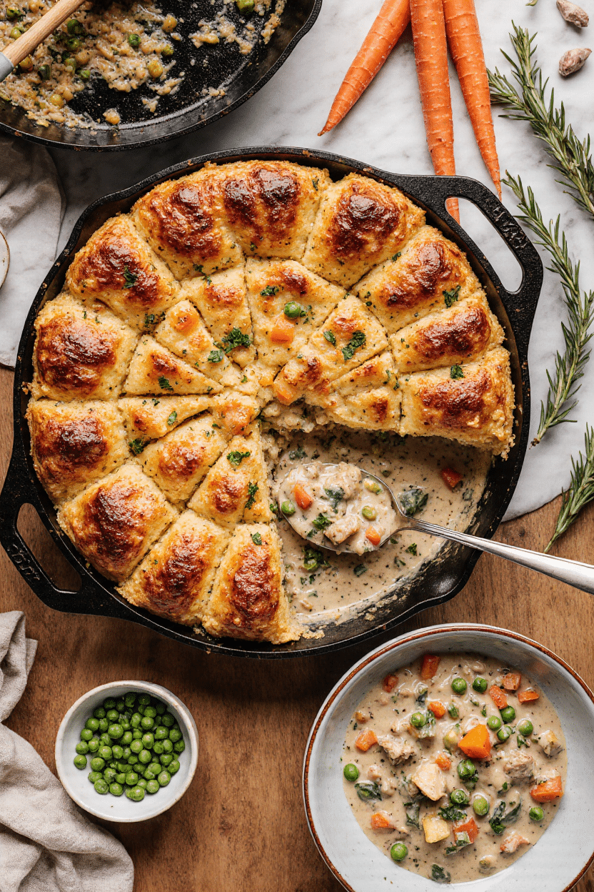 Easy weeknight chicken pot pie flaky crust serving