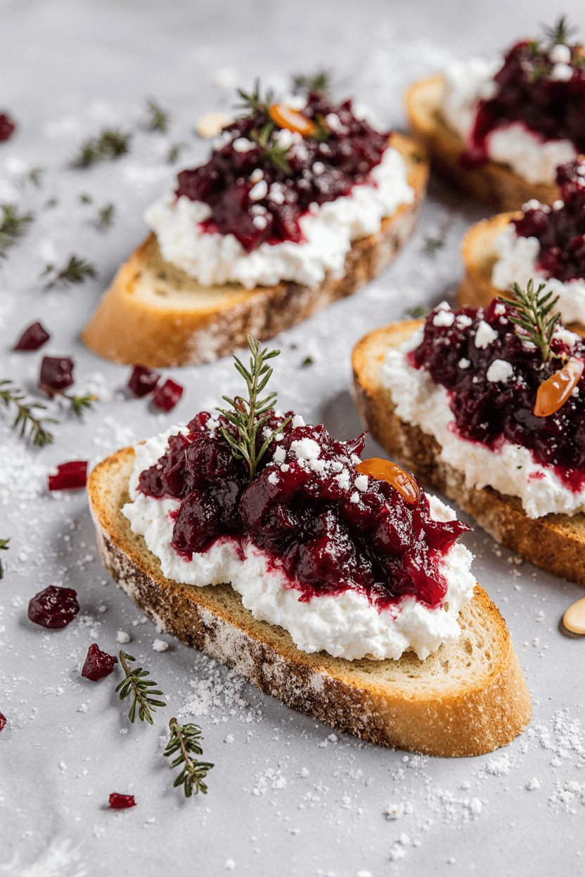 Goat cheese crostini on a serving platter