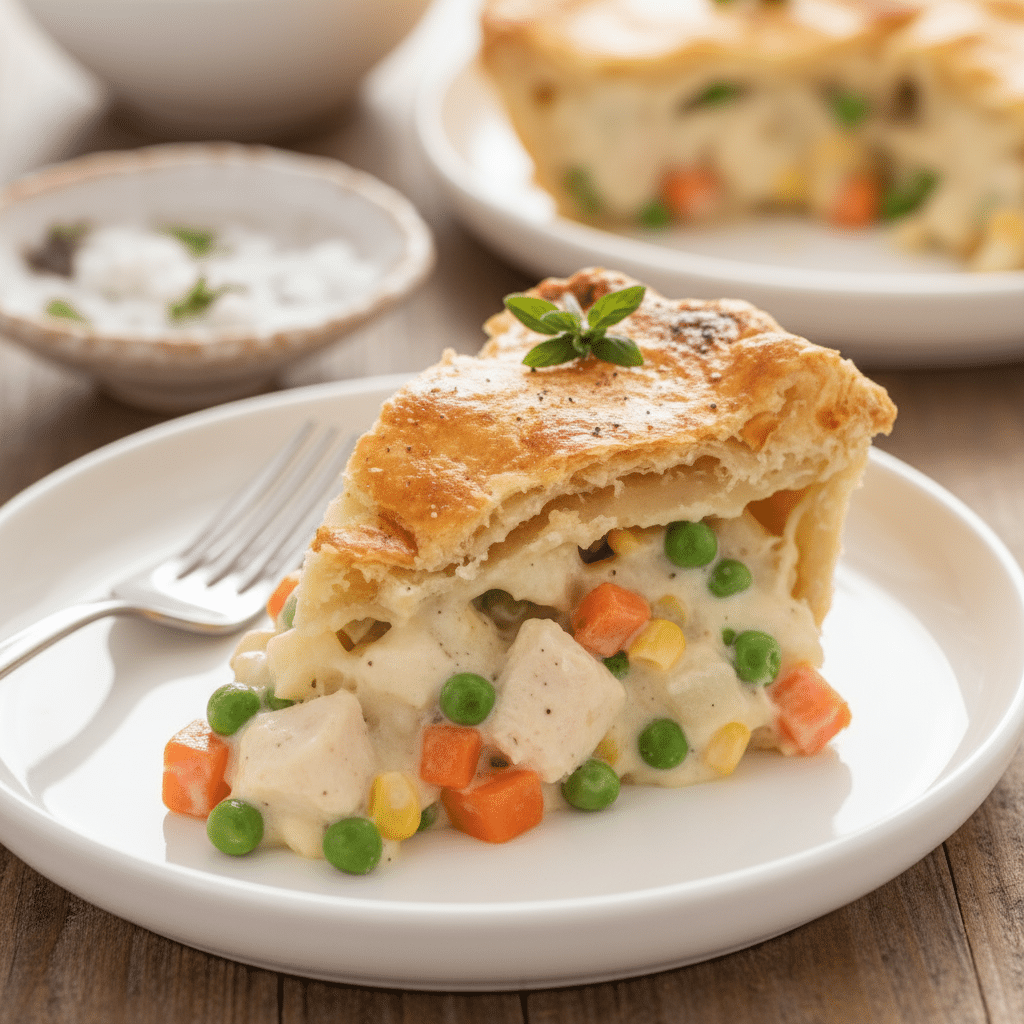 Chicken pot pie ingredients with puff pastry