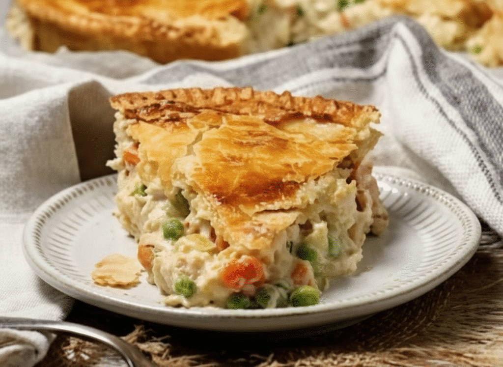 Easy weeknight chicken pot pie recipe card
