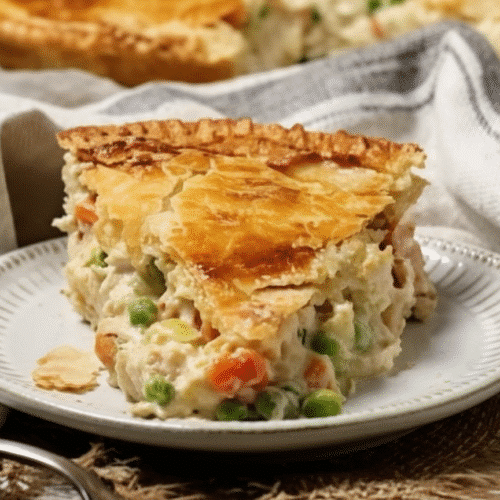 Easy weeknight chicken pot pie recipe card