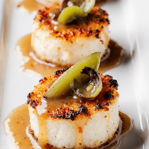 Gourmet Plant-Based Scallops with King Oyster Mushrooms plated beautifully