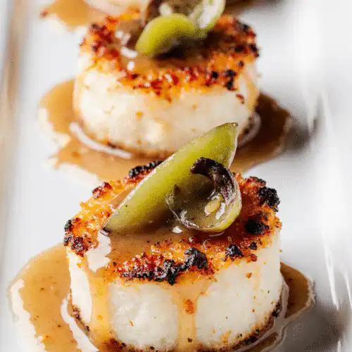 Gourmet Plant-Based Scallops with King Oyster Mushrooms plated beautifully