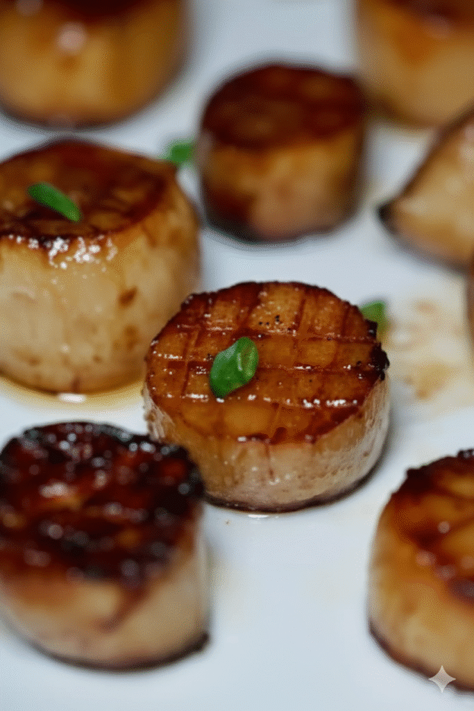 Gourmet Plant-Based Scallops searing in skillet