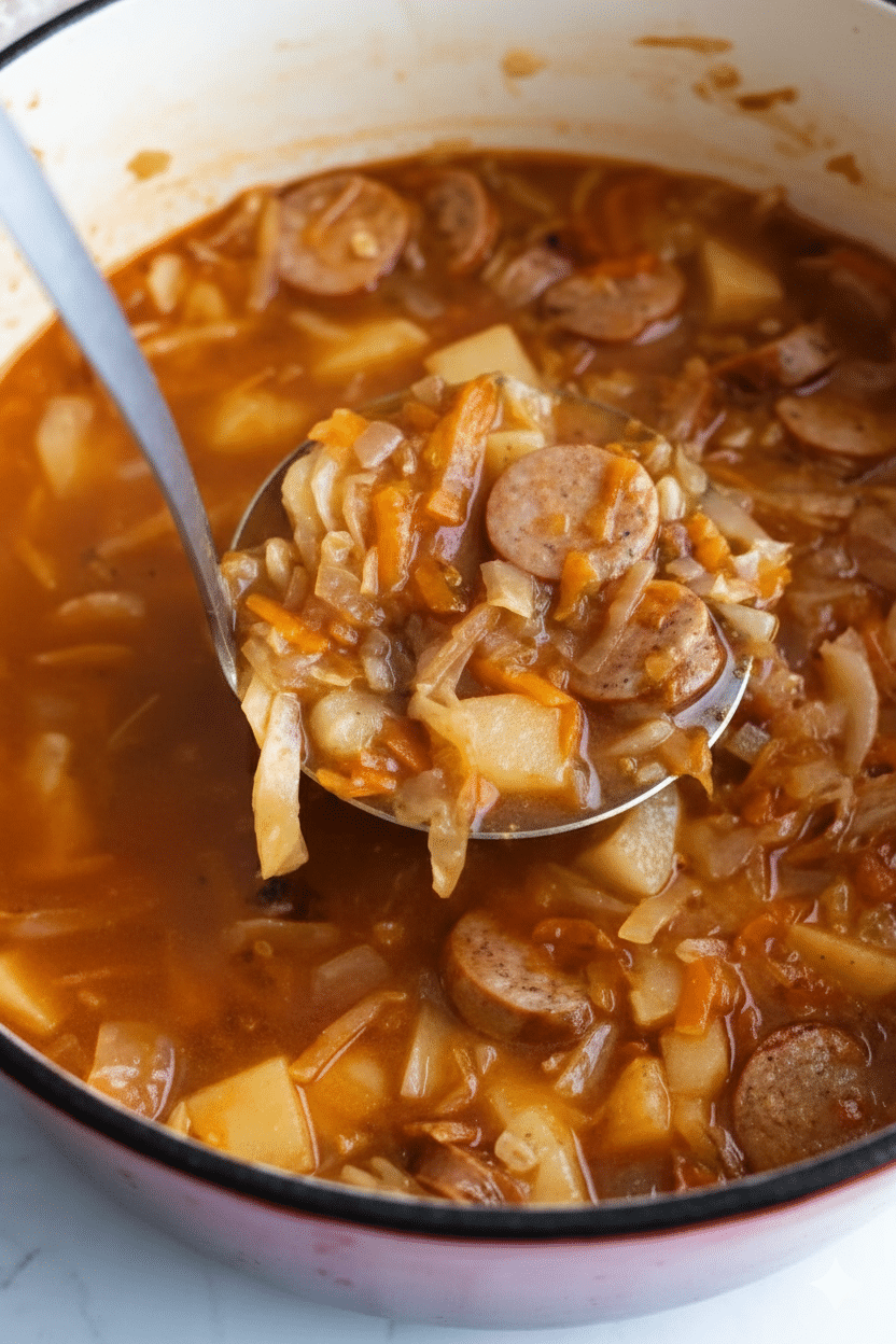 creamy-sausage-potato-sauerkraut-soup-bowl