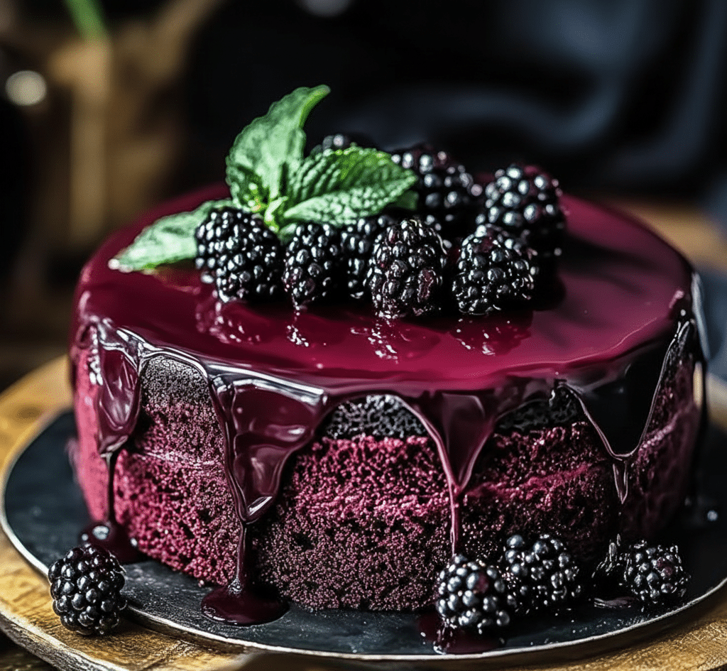 Blackberry Velvet Gothic Cake 1 Gothic Blackberry Velvet Cake with rich frosting and blackberries on top recipe cqrd