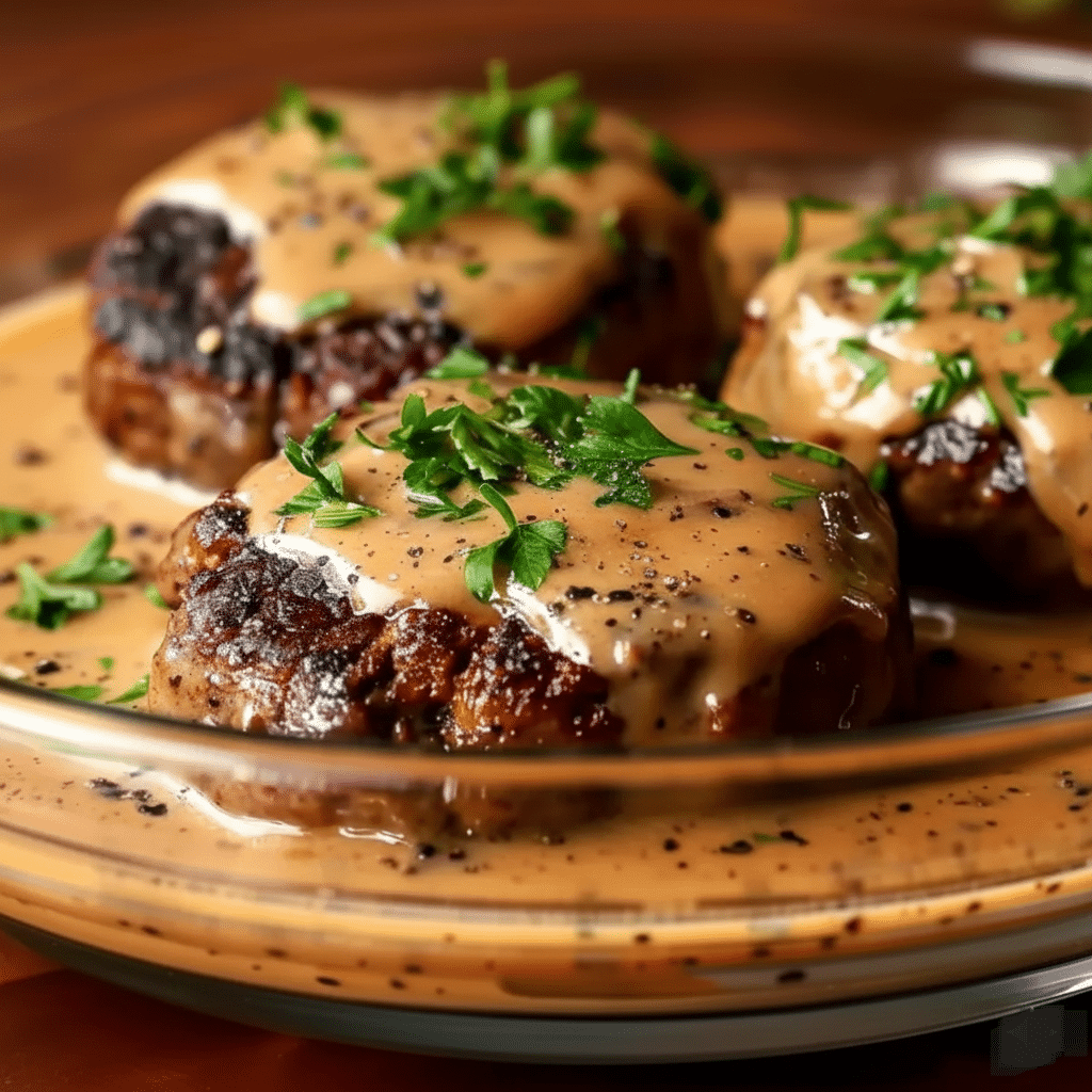 Homemade Amish Hamburger Steak Bake served in a rustic dish