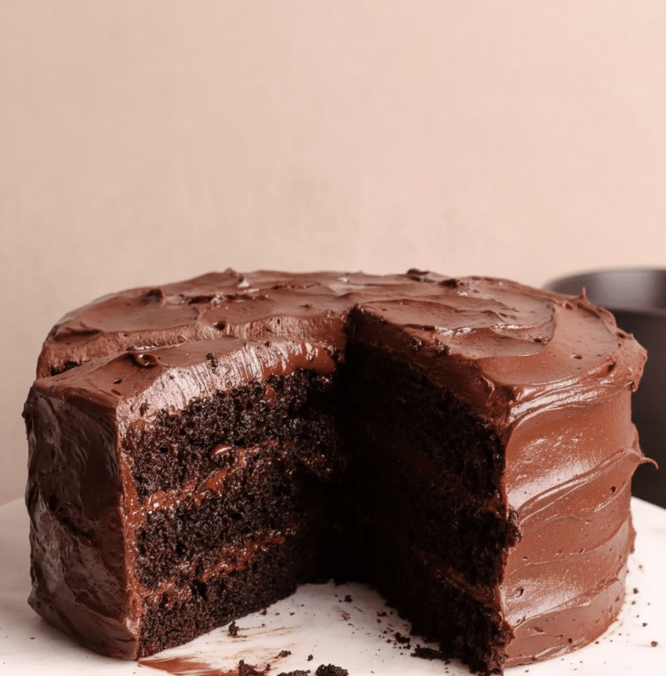 Delicious Matilda's Chocolate Cake with rich chocolate frosting on a plate serving