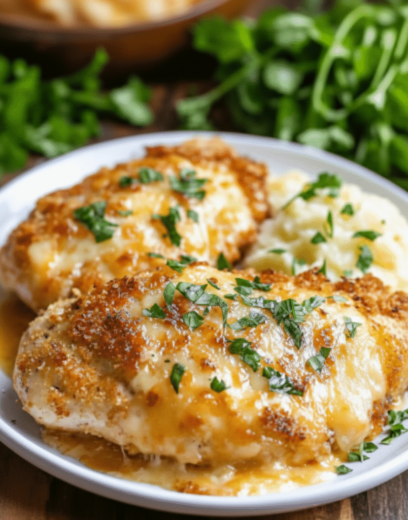 Longhorn Steakhouse's crispy Parmesan Chicken dish garnished with herbs.