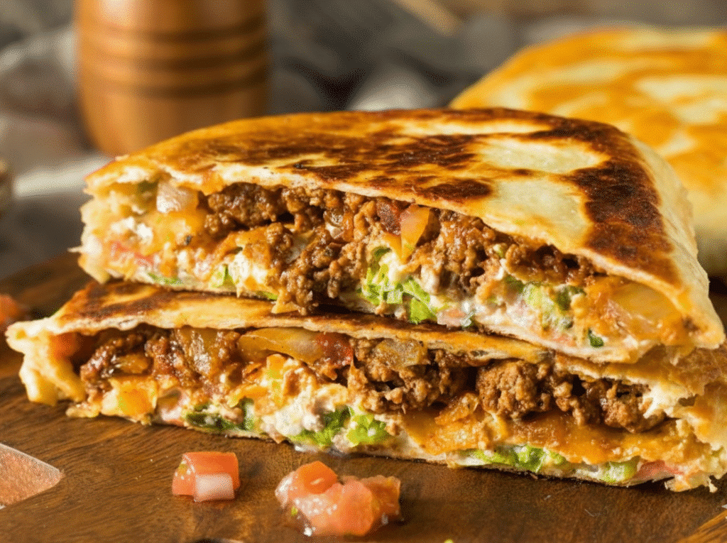 Delicious Smashburger Quesadillas served with fresh ingredients and melted cheese