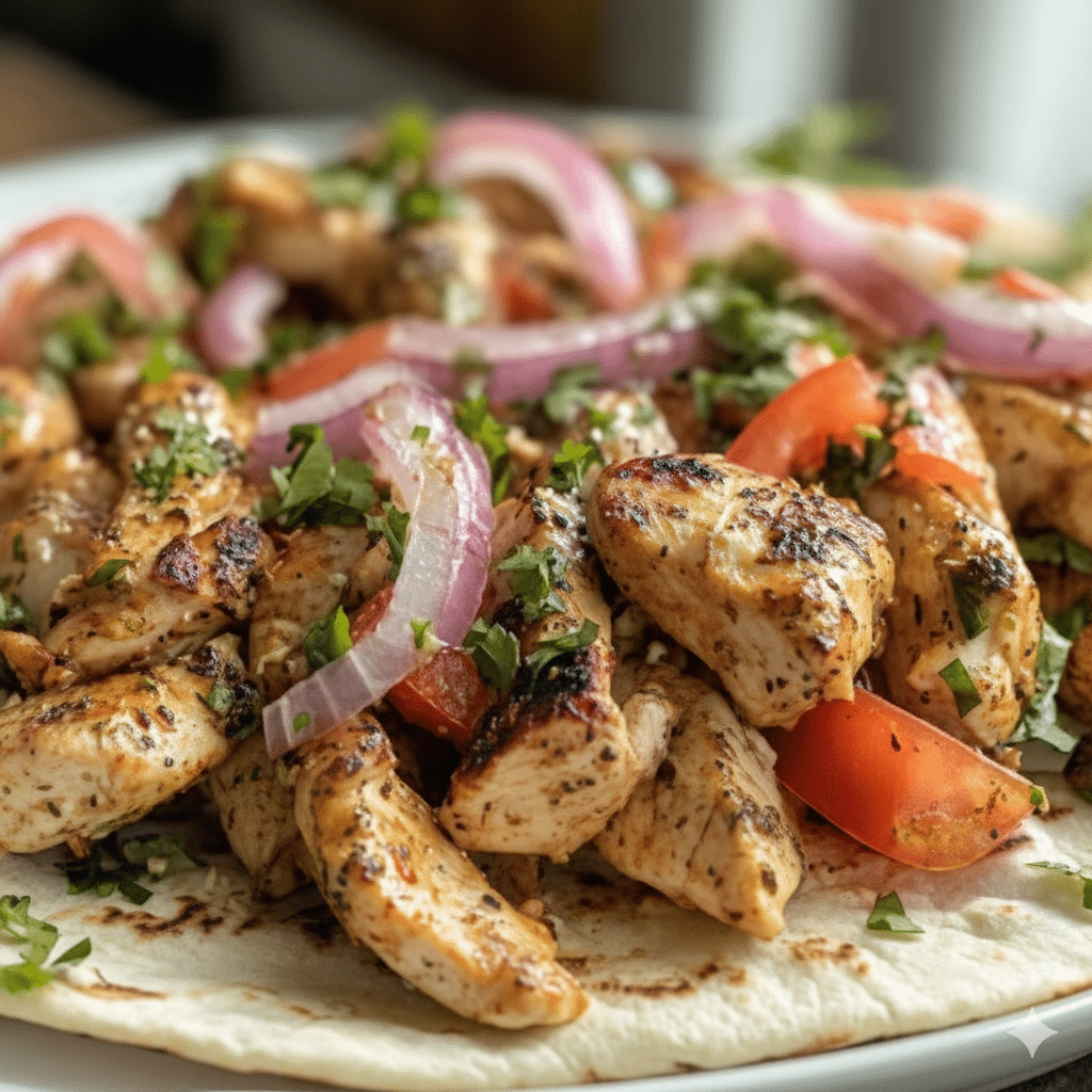 Sheet Pan Chicken Pitas with Herby Ranch 2 Sheet pan chicken pitas with herby ranch served on a wooden table....