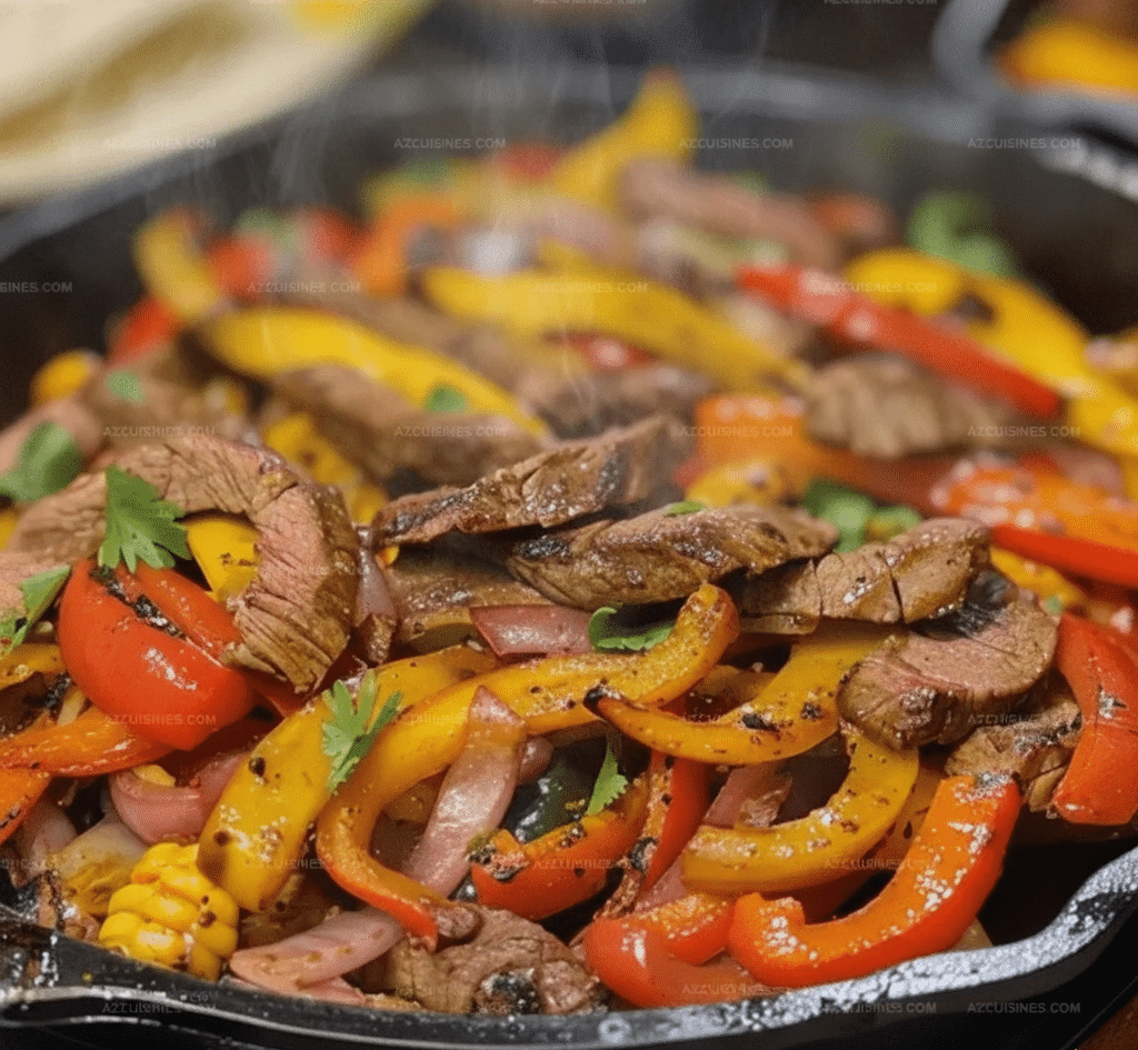 Delicious sizzling Chinese pepper steak with onions served on a plate