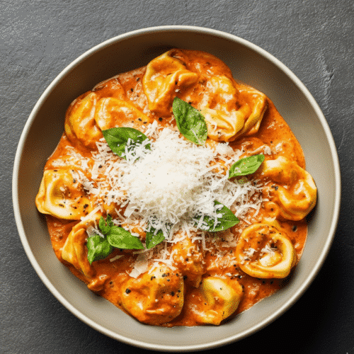 Delicious CrockPot Chicken Tortellini served in a bowl, easy and quick meal. feature