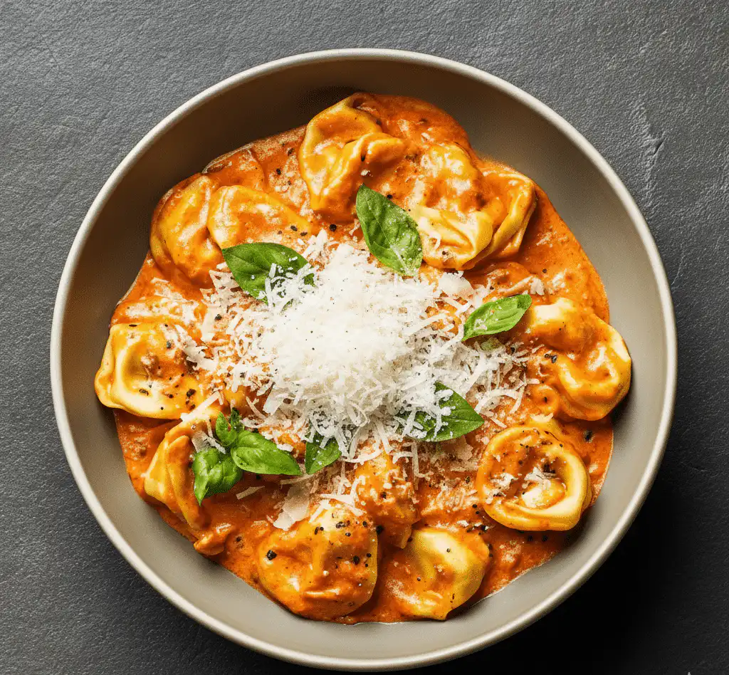 Delicious CrockPot Chicken Tortellini served in a bowl, easy and quick meal. feature