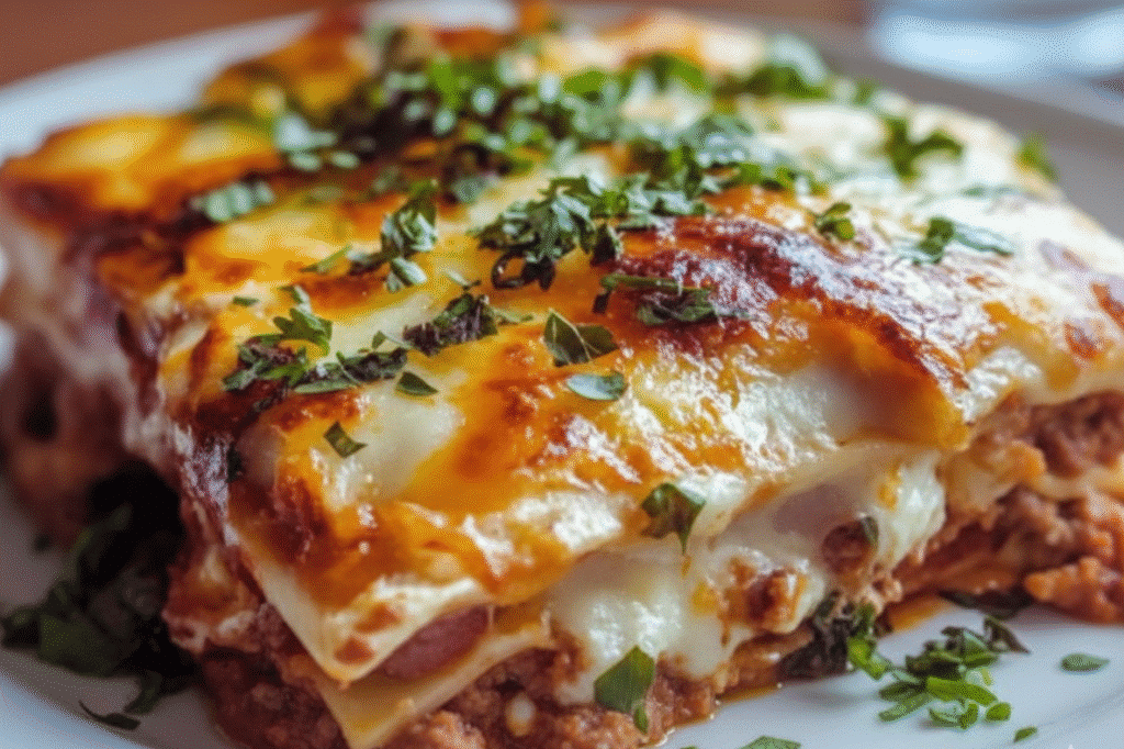 Easy chicken enchiladas topped with cheese and served on a plate .