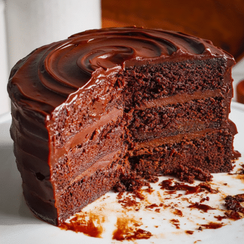 Delicious Matilda's Chocolate Cake with rich chocolate frosting on a plate recipe card