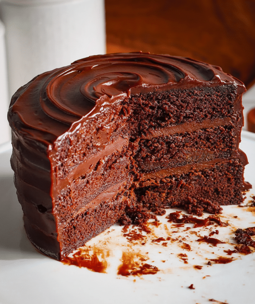 Delicious Matilda's Chocolate Cake with rich chocolate frosting on a plate recipe card