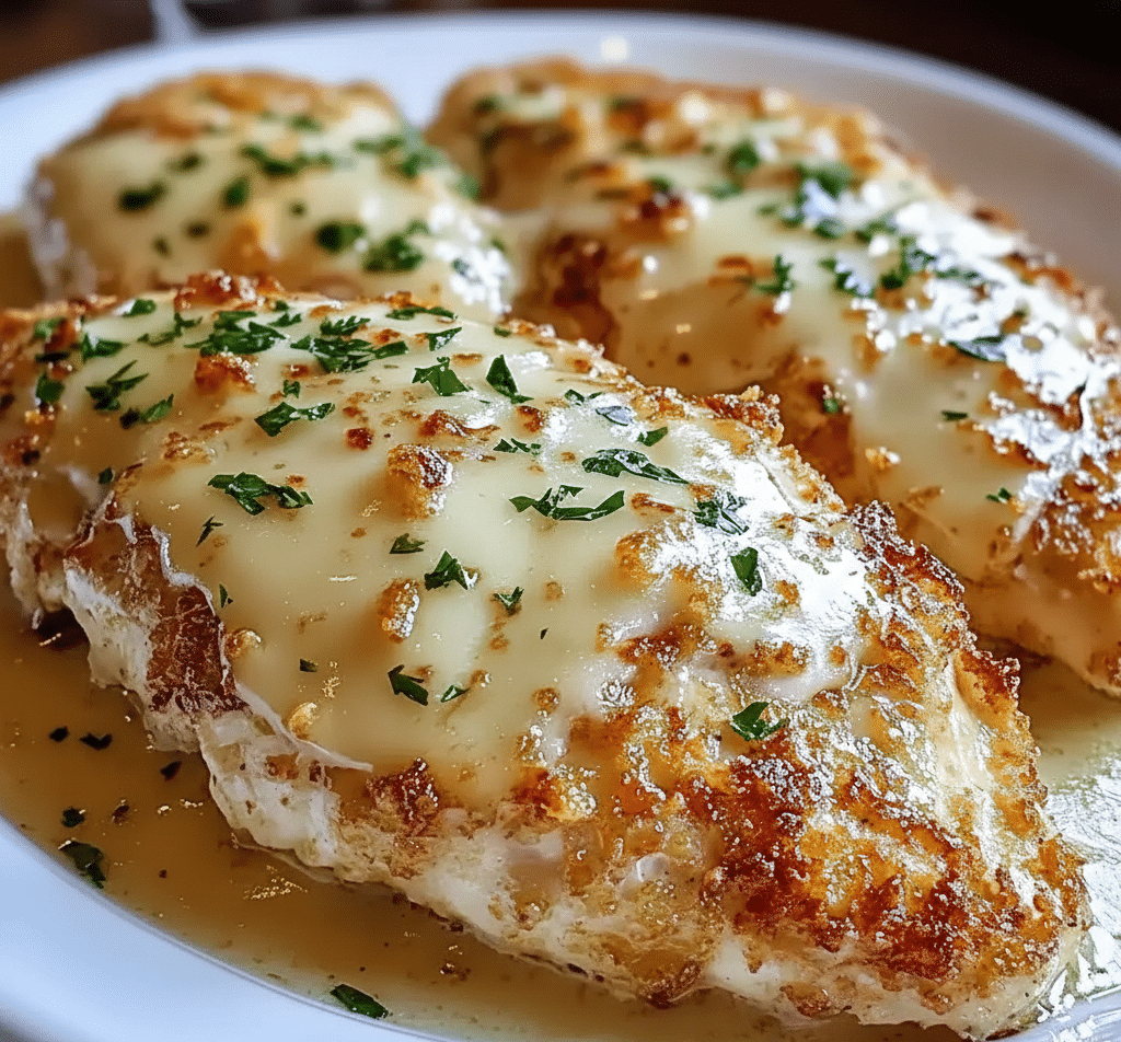 Longhorn Steakhouse's crispy Parmesan Chicken dish garnished with herbs. serving