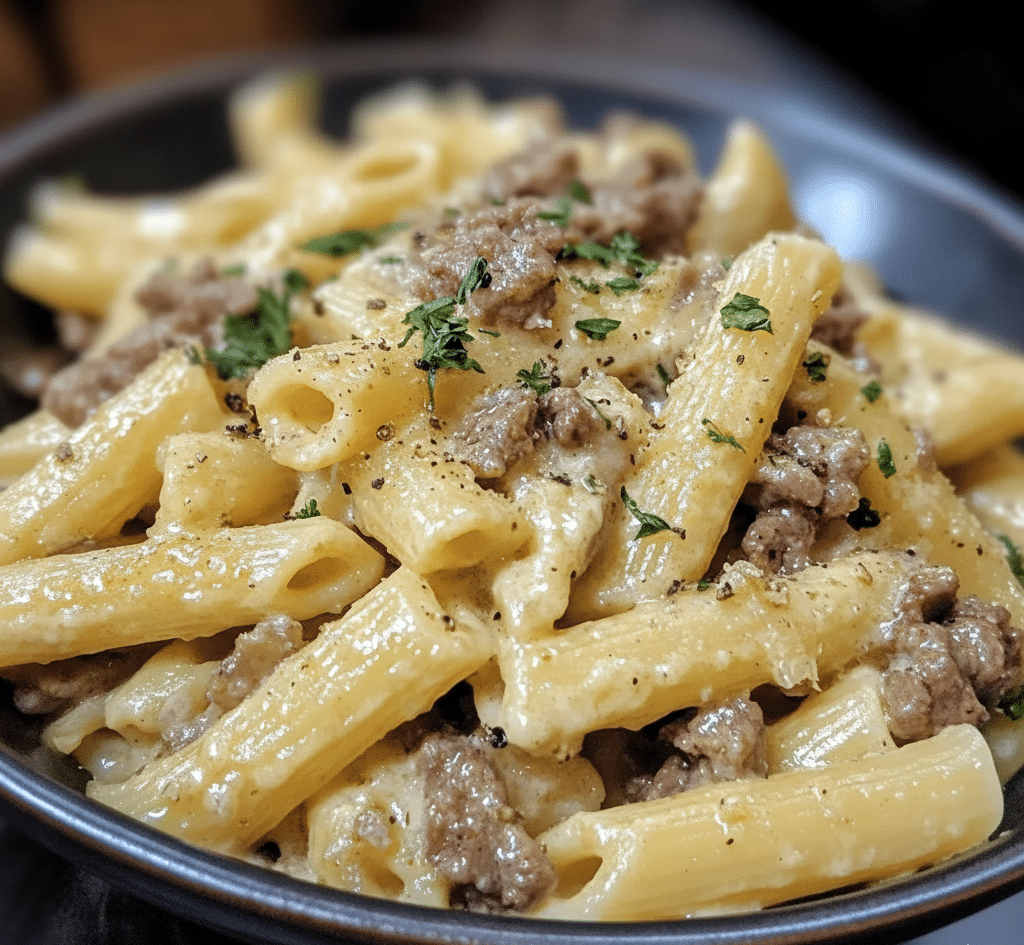 Delicious One Pot Creamy Garlic Pasta served in a bowl