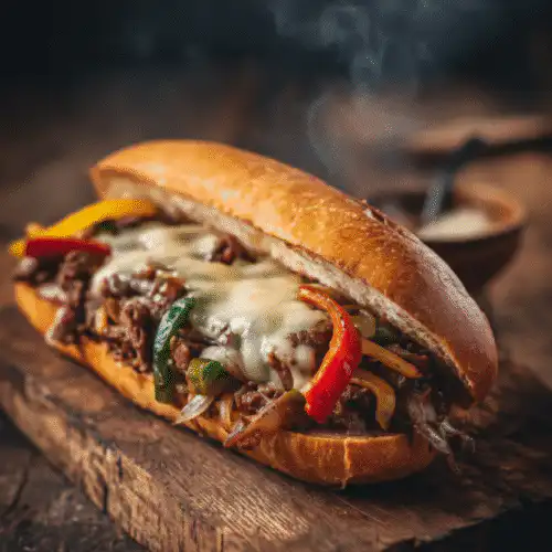 Delicious Ground Beef Philly Cheesesteaks topped with melted cheese and sautéed onions