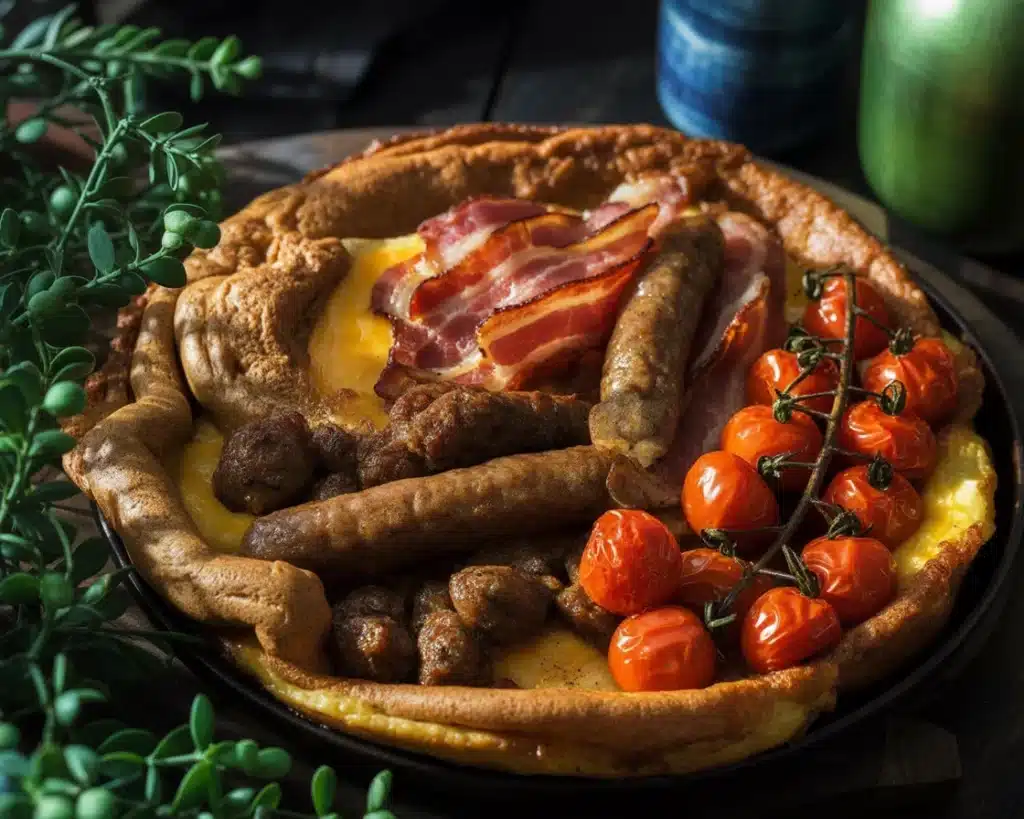 Cheddar Bacon Dutch Baby - a savory, fluffy pancake perfect for brunch