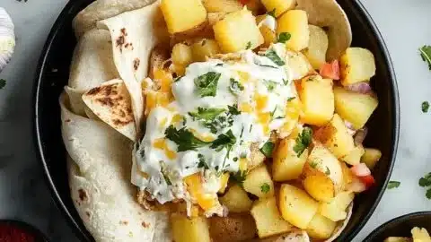 Cheesy Potato Burritos 1 Cheesy potato burritos filled with creamy cheese and seasoned potatoes.