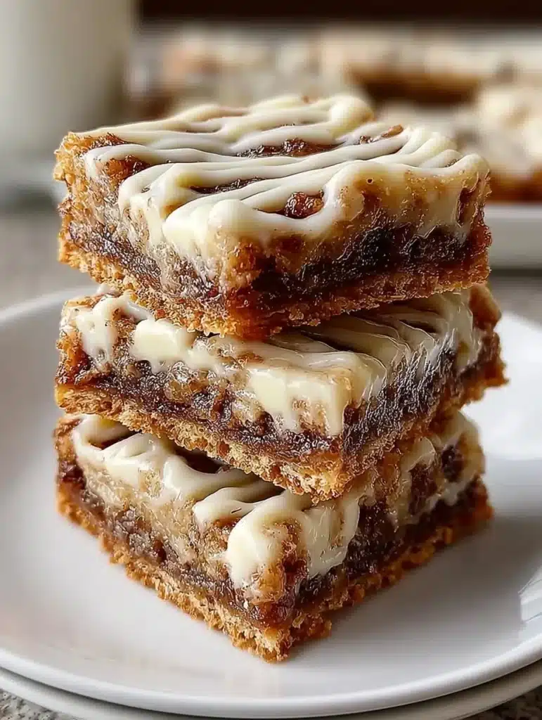 Delicious homemade Cinnamon Roll Bliss Bars with drizzled icing on top
