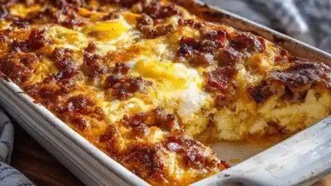 Classic Sausage & Egg Breakfast Casserole ready to serve